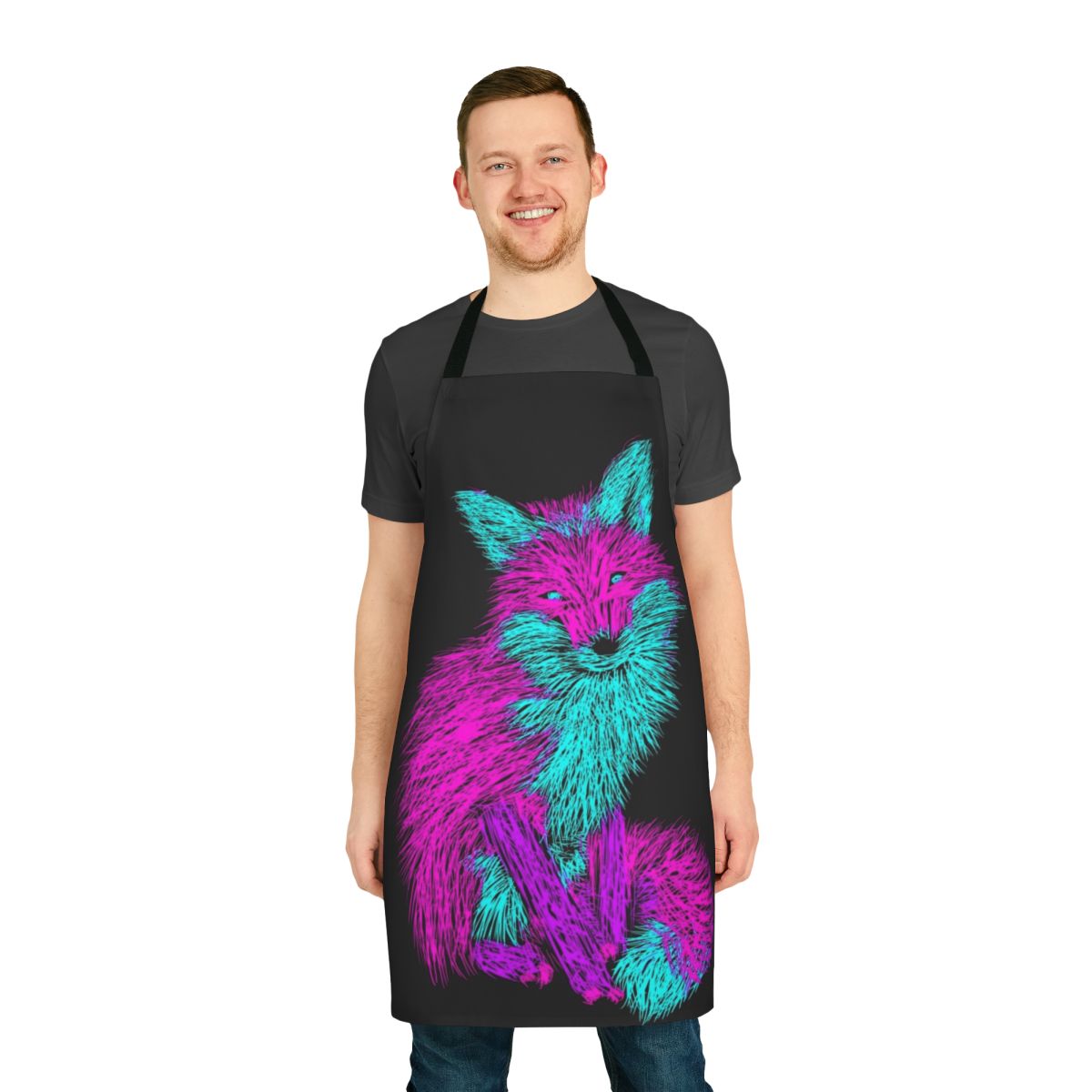 An apron featuring a design of a majestic red fox in an autumn setting.