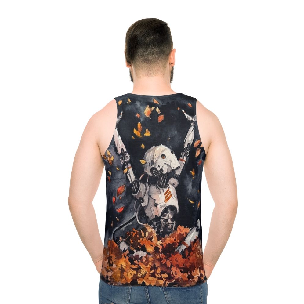 Autumn Fun Unisex Watercolor Tank Top with Nature Robot Design