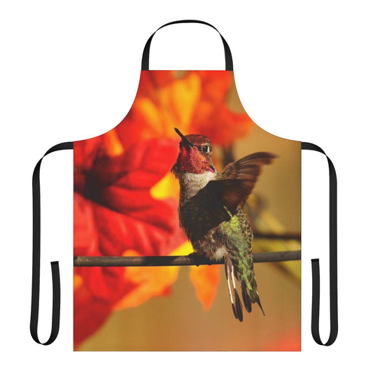 Autumn themed apron featuring a beautiful hummingbird design, ideal for kitchen or garden use.