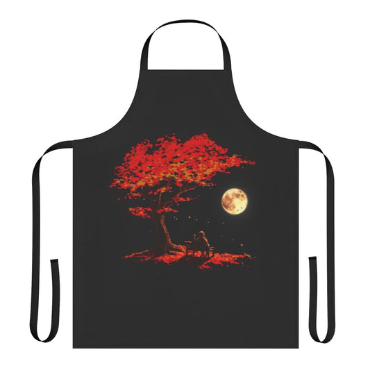 A high-quality apron featuring an autumn moon and nature-inspired design