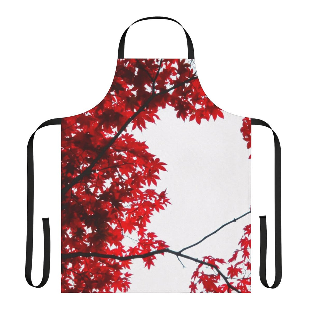 Autumn maple leaf design apron featuring vibrant red and green leaves