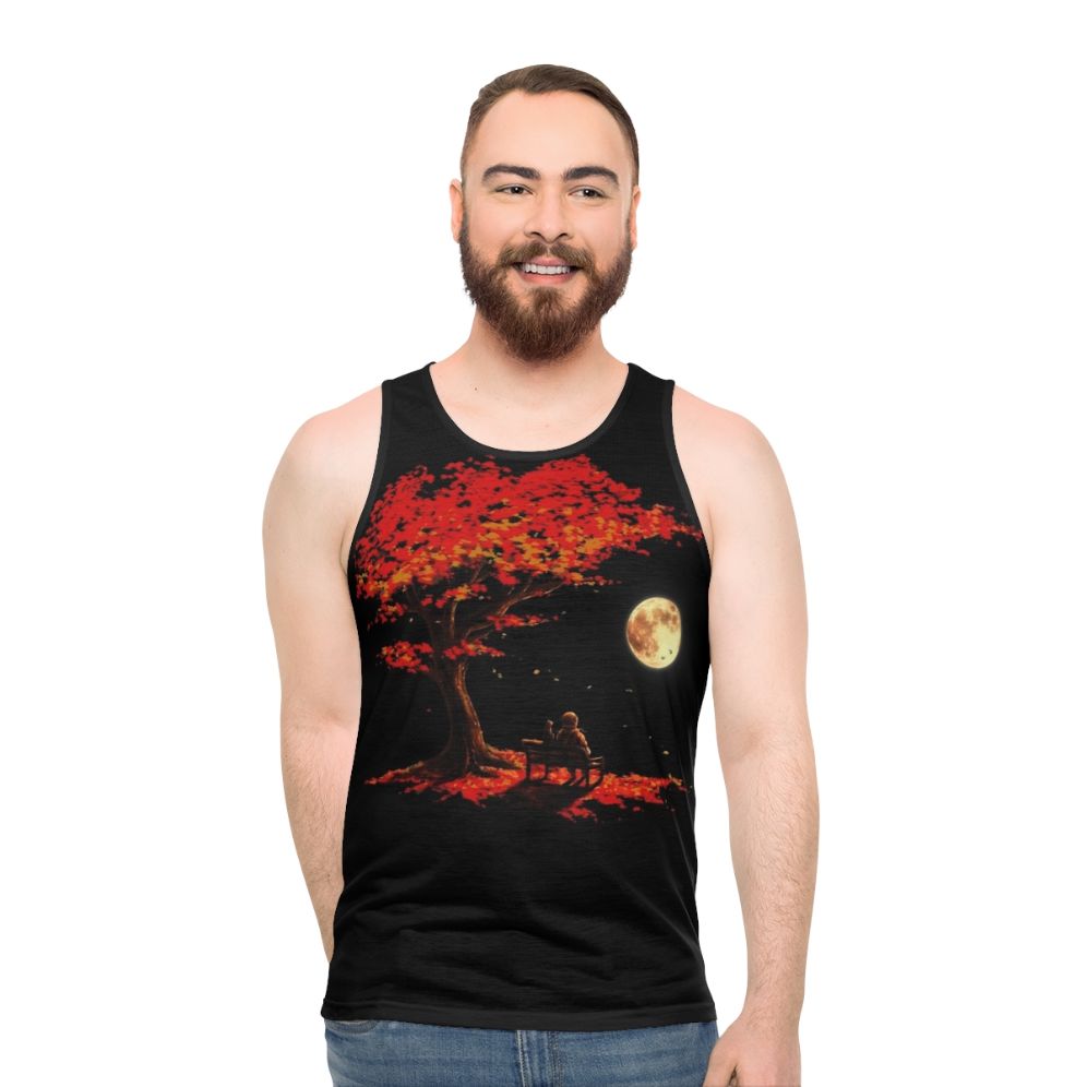 Autumn moon unisex tank top with space and nature design
