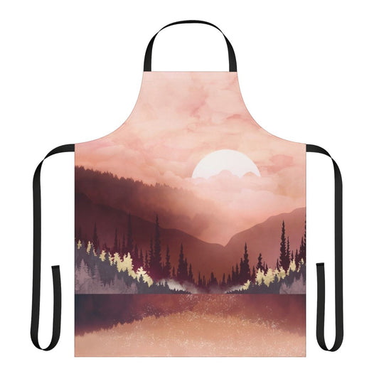 Autumn-themed apron with a reflection design of nature elements like mountains, trees, and water