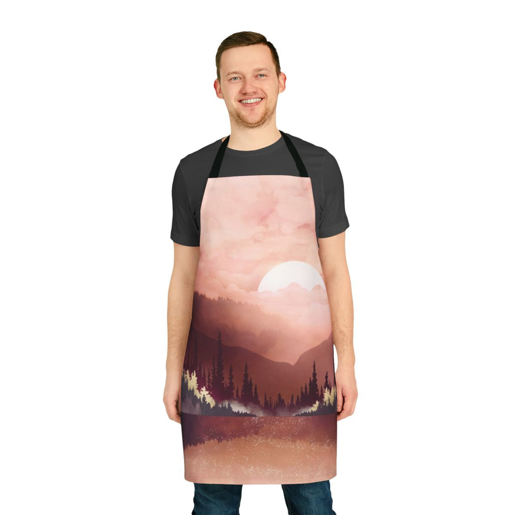 Autumn-themed apron with a reflection design of nature elements like mountains, trees, and water