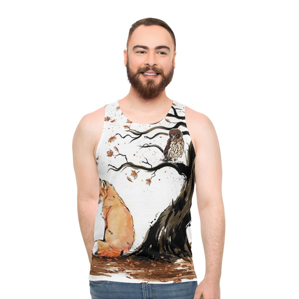 Unisex tank top with autumn nature watercolor design