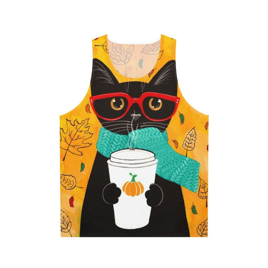 Autumn pumpkin coffee cat unisex tank top