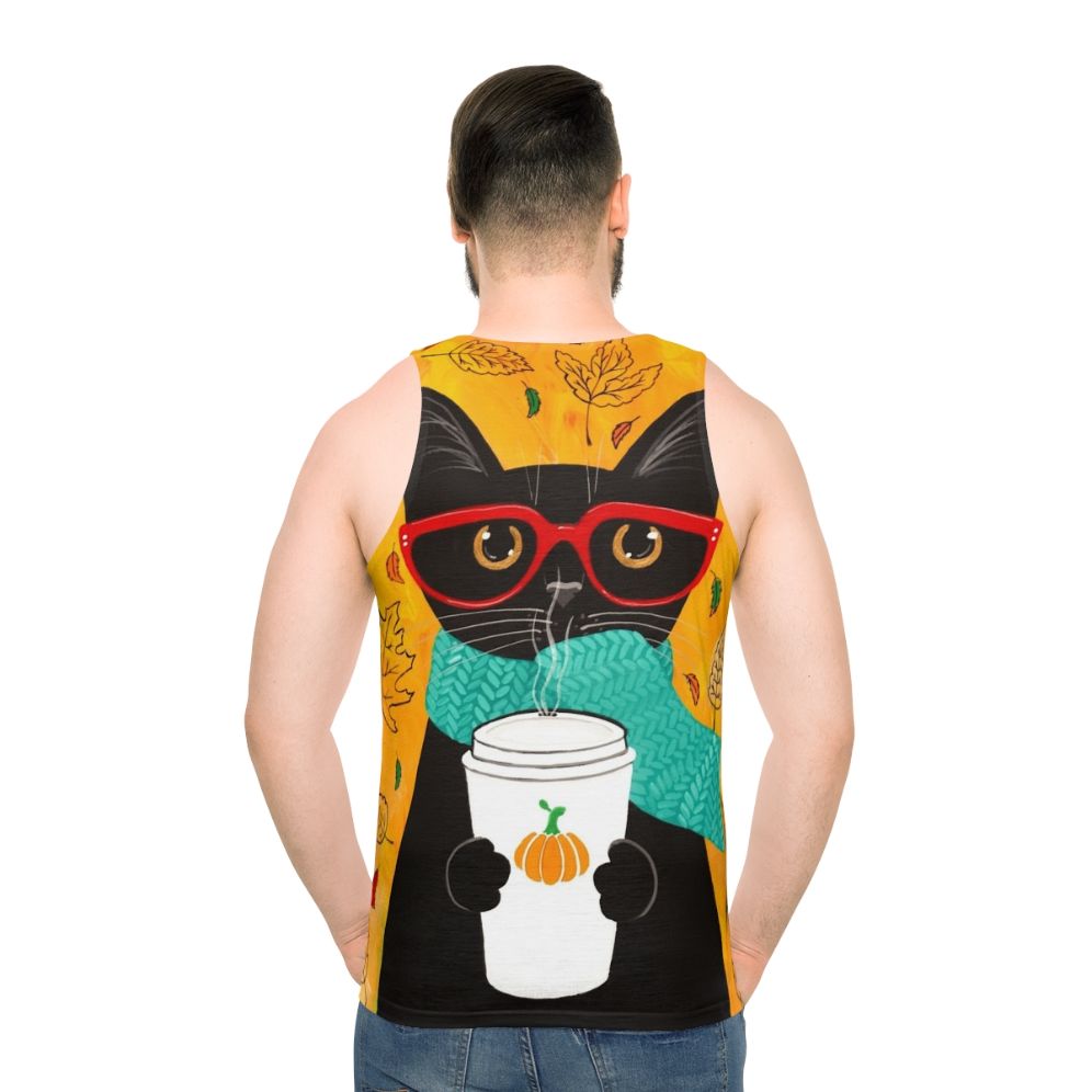 Autumn pumpkin coffee cat unisex tank top