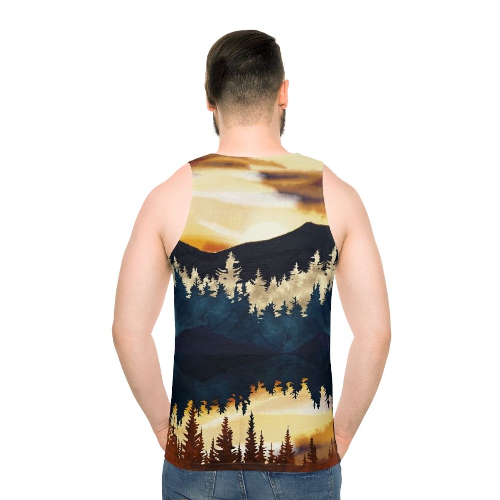 Autumn sunset unisex tank top with abstract watercolor landscape design