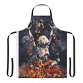 Autumn-themed fun apron with a sci-fi watercolor design, featuring robots, leaves, and nature elements.