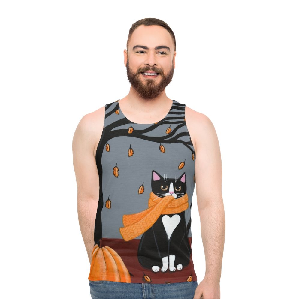 Autumn Tuxedo Cat Unisex Tank Top