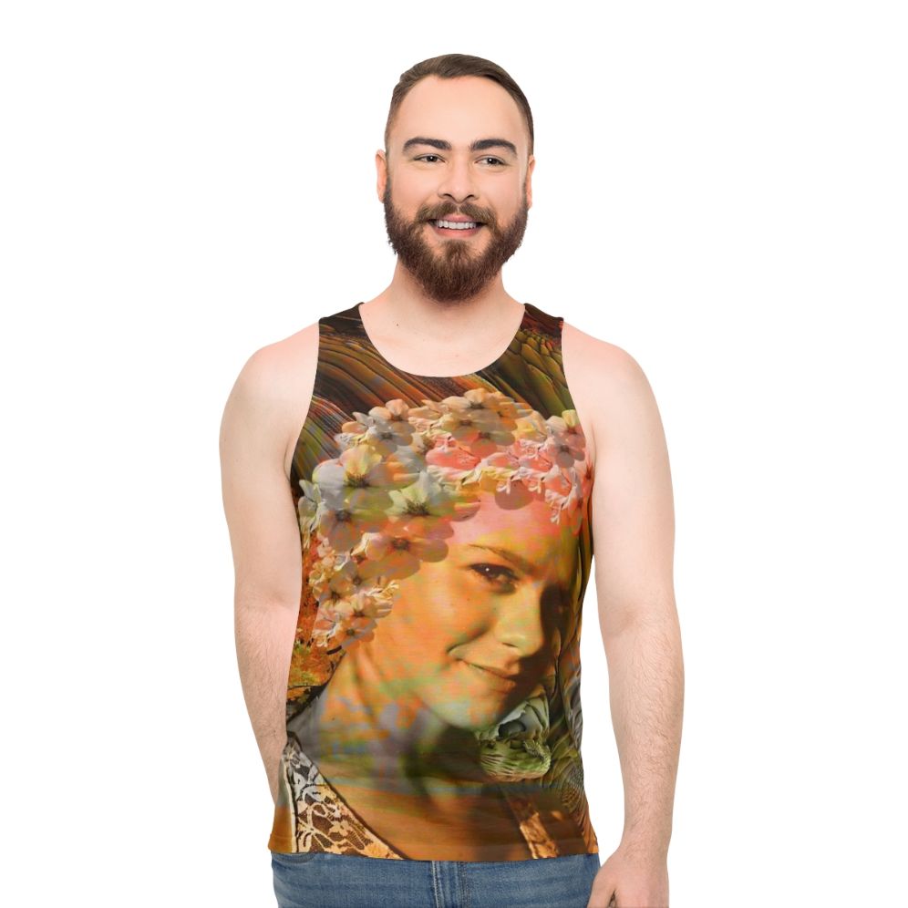 Autumn unisex tank top with abstract floral pattern