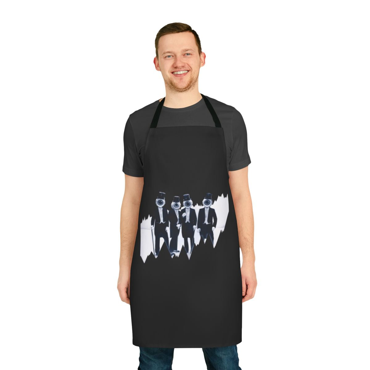 Avant-garde styled apron featuring a unique design inspired by the experimental band The Residents