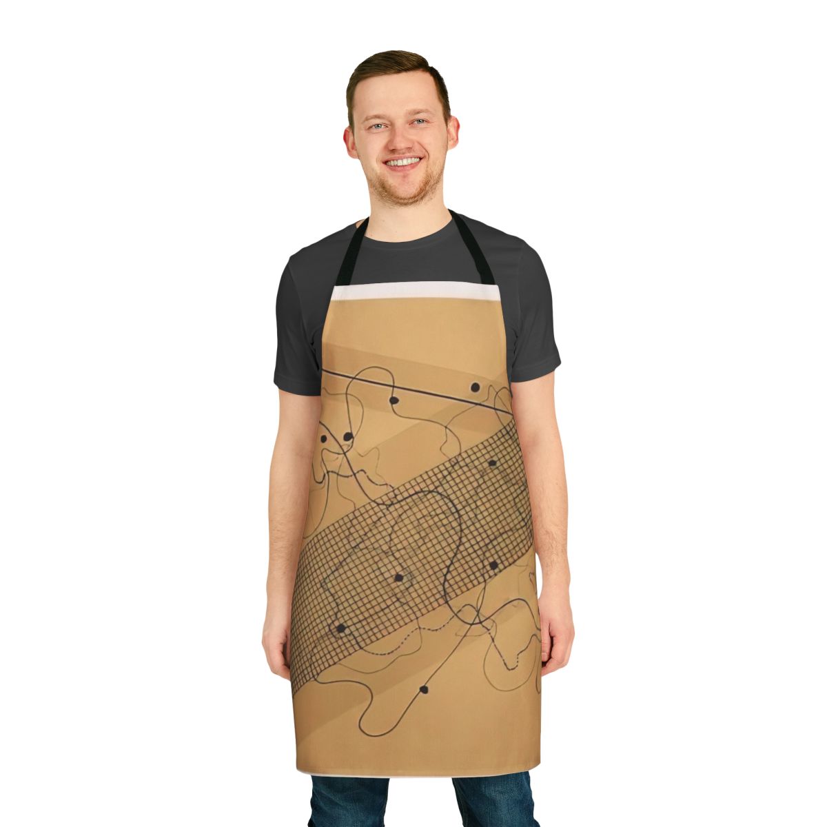 Avant garde apron featuring a design inspired by the experimental music and compositions of John Cage