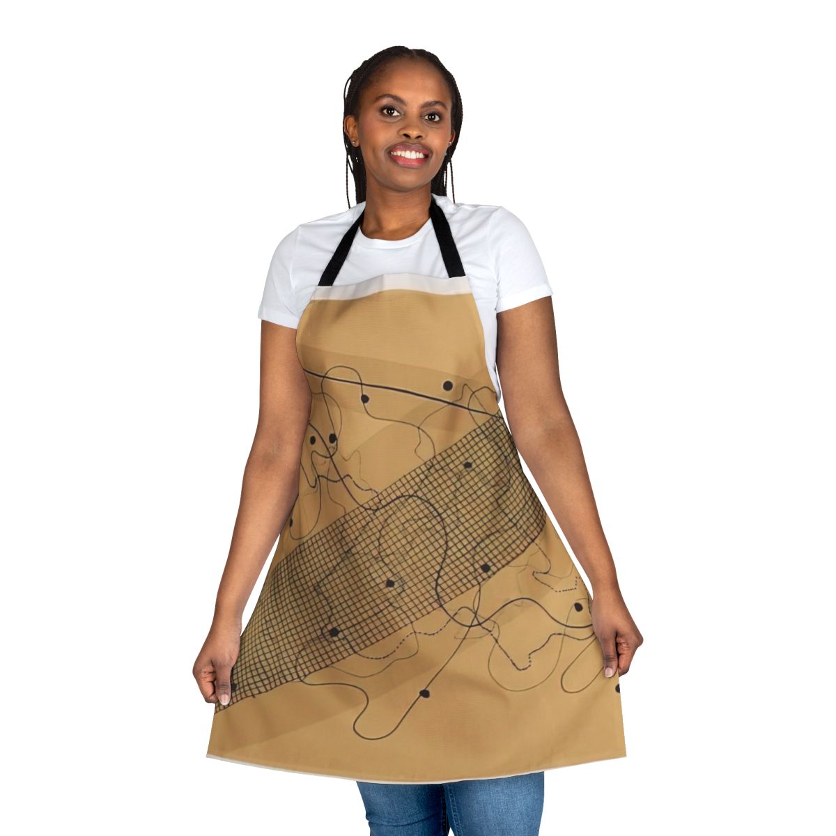 Avant garde apron featuring a design inspired by the experimental music and compositions of John Cage