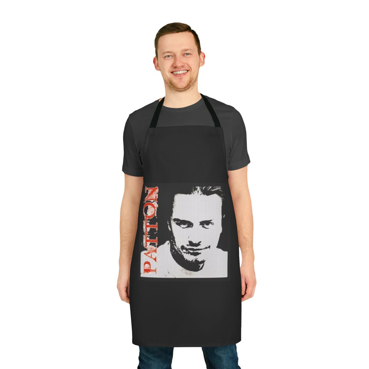 "Avant garde metal inspired apron featuring Mike Patton of Mr. Bungle and Faith No More"