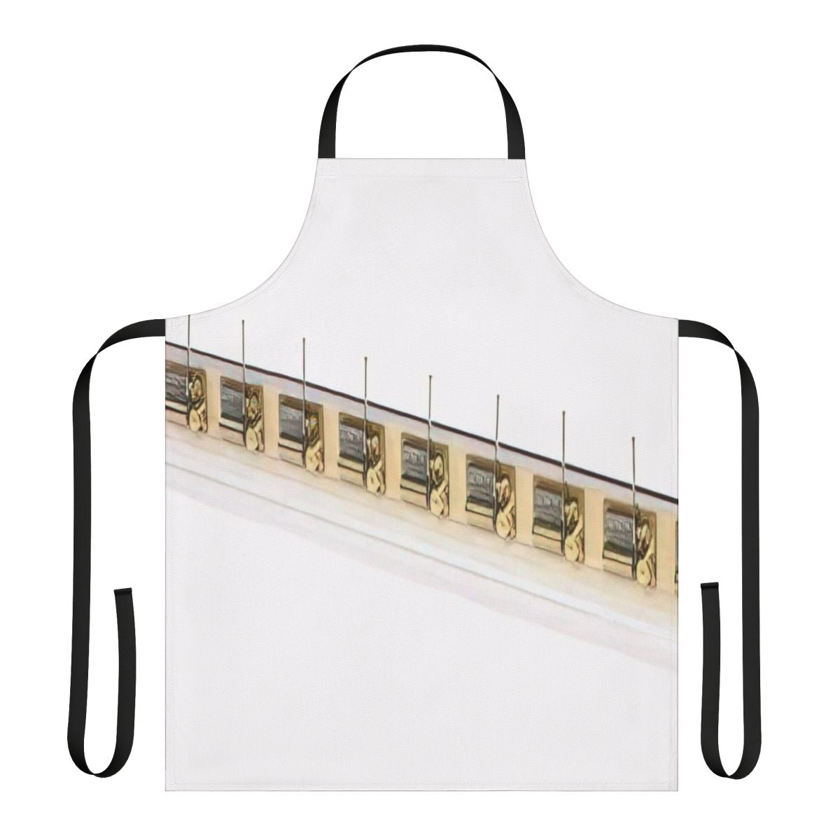 Avant garde neo dada apron featuring elements of John Cage's experimental music and conceptual art