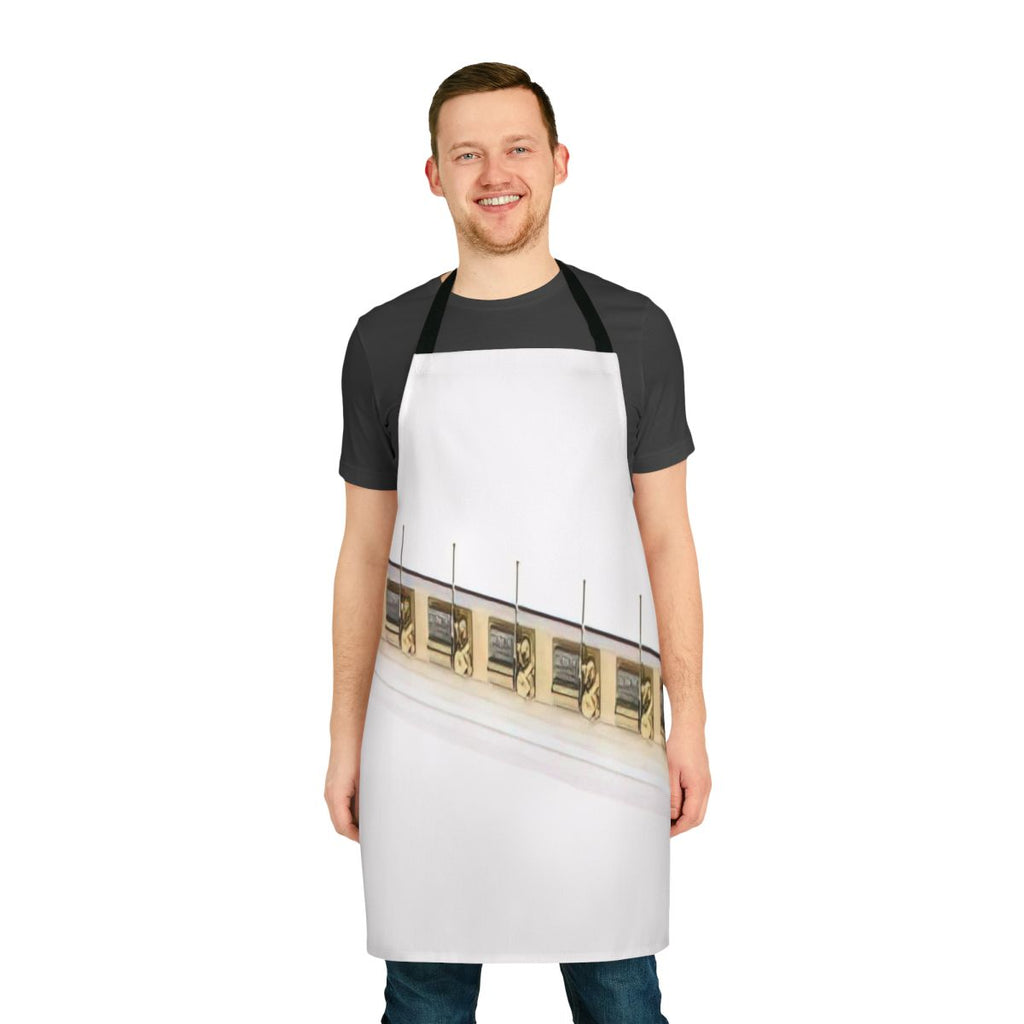 Avant garde neo dada apron featuring elements of John Cage's experimental music and conceptual art