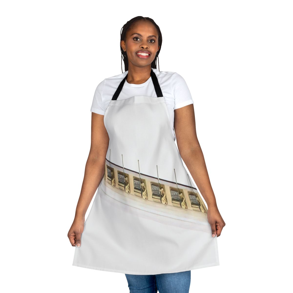 Avant garde neo dada apron featuring elements of John Cage's experimental music and conceptual art