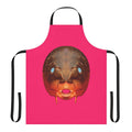 Avant-garde kitchen apron featuring a surreal trout mask replica design, inspired by the experimental music of Captain Beefheart and the Magic Band.