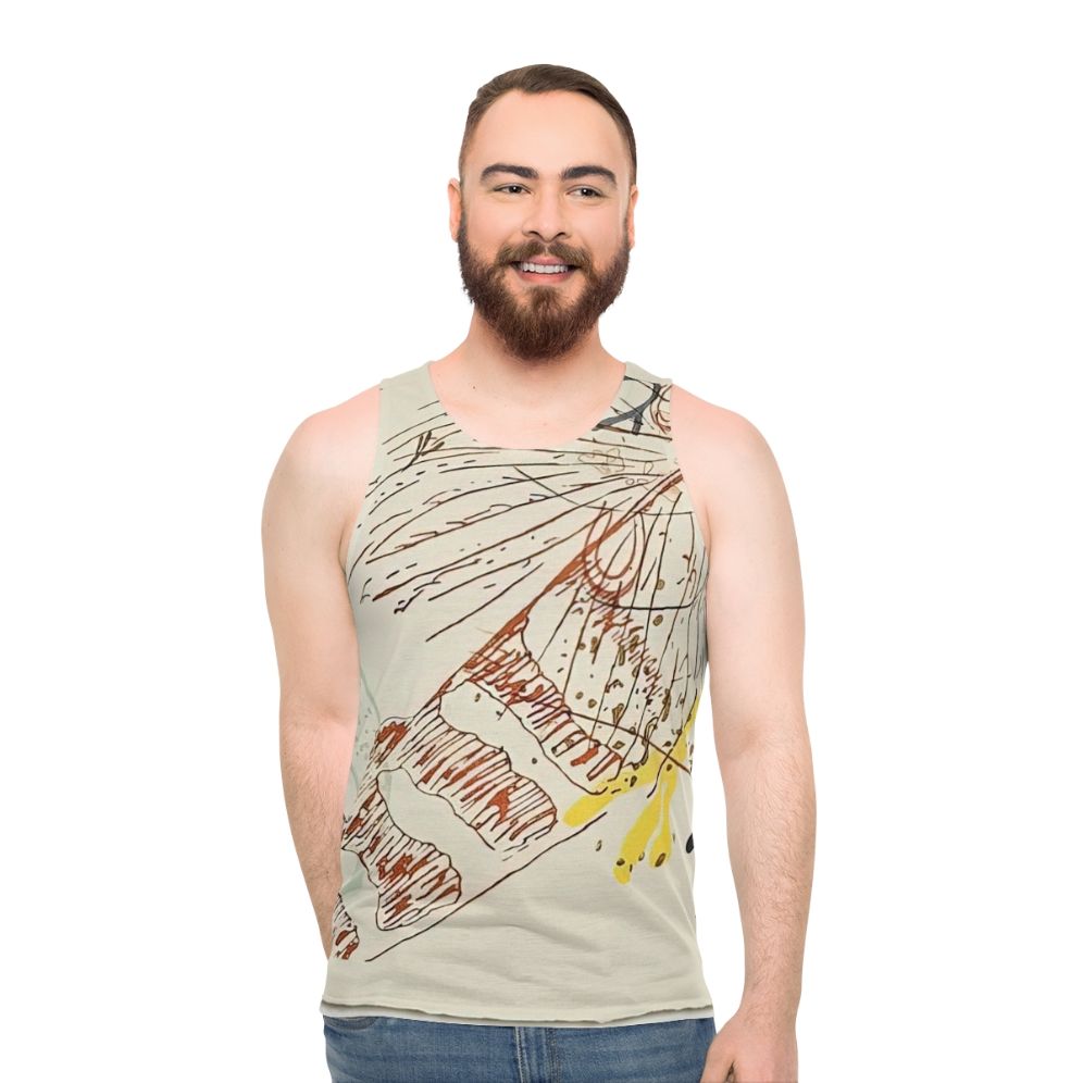 Avant garde unisex tank top design inspired by the works of John Cage and Henry David Thoreau
