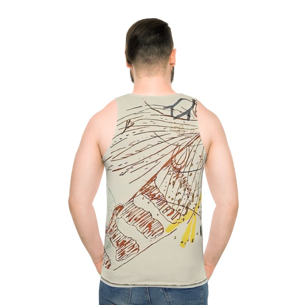 Avant garde unisex tank top design inspired by the works of John Cage and Henry David Thoreau