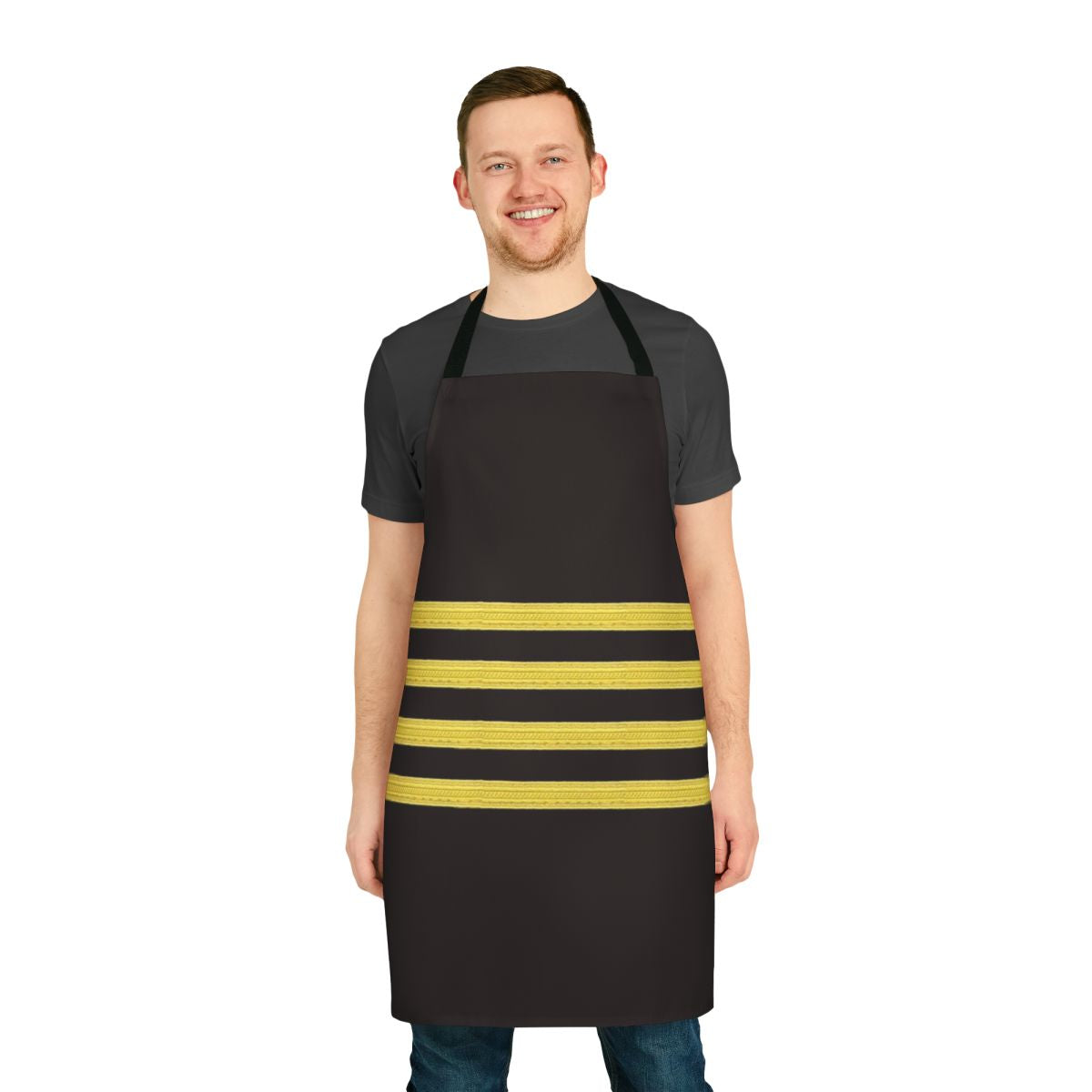Aviation apron with four pilot stripes, perfect for flight crew and aviation enthusiasts