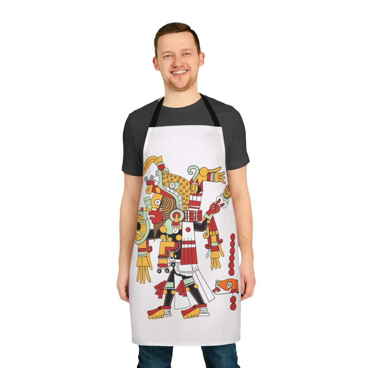 Aztec-inspired apron featuring the jaguar deity Tezcatlipoca of Mesoamerican mythology