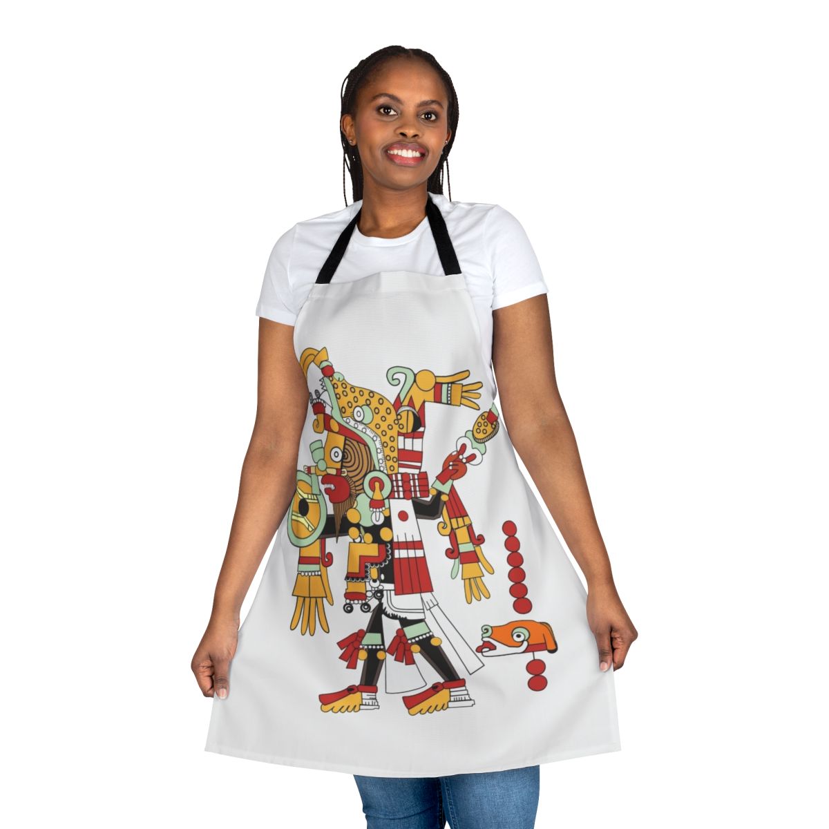 Aztec-inspired apron featuring the jaguar deity Tezcatlipoca of Mesoamerican mythology