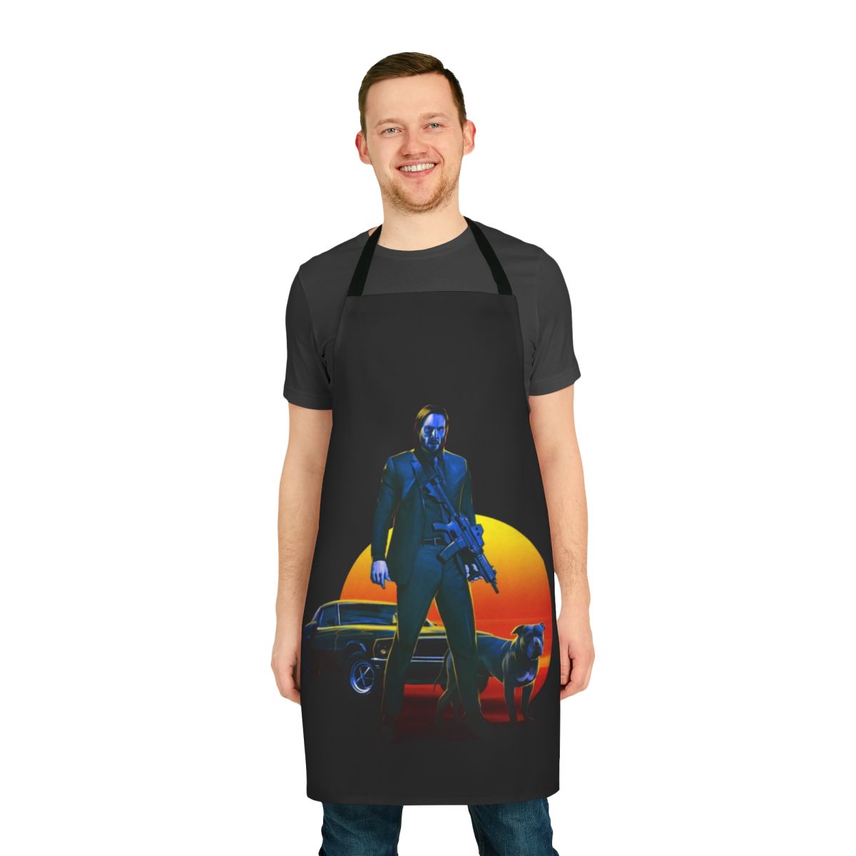 Baba Yaga inspired cooking apron with a John Wick theme