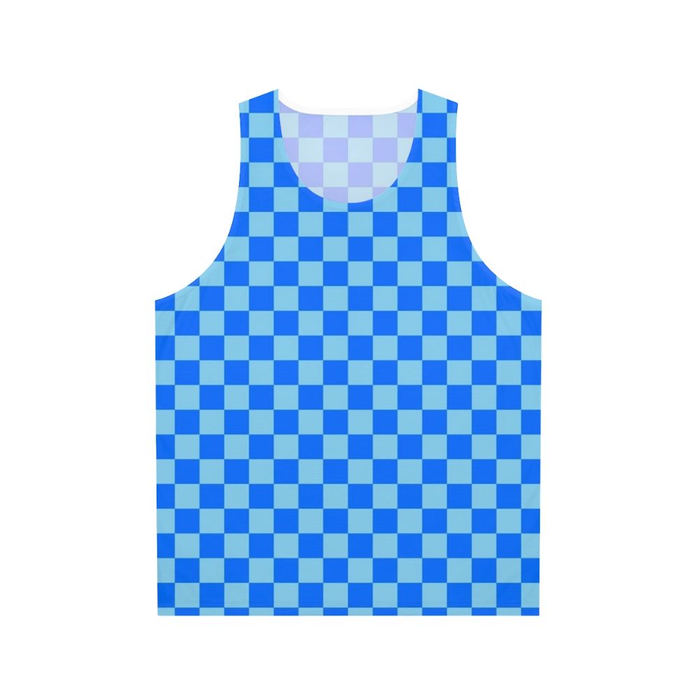 Baby blue and brandeis blue checkered unisex tank top