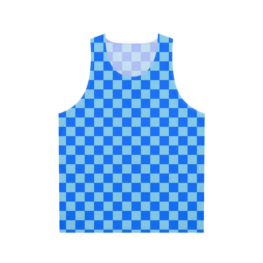 Baby blue and brandeis blue checkered unisex tank top