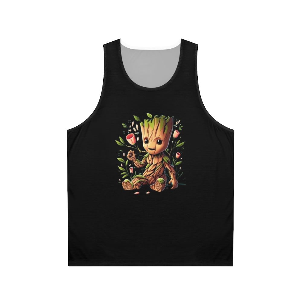 Baby Groot unisex tank top in retro 80s style
