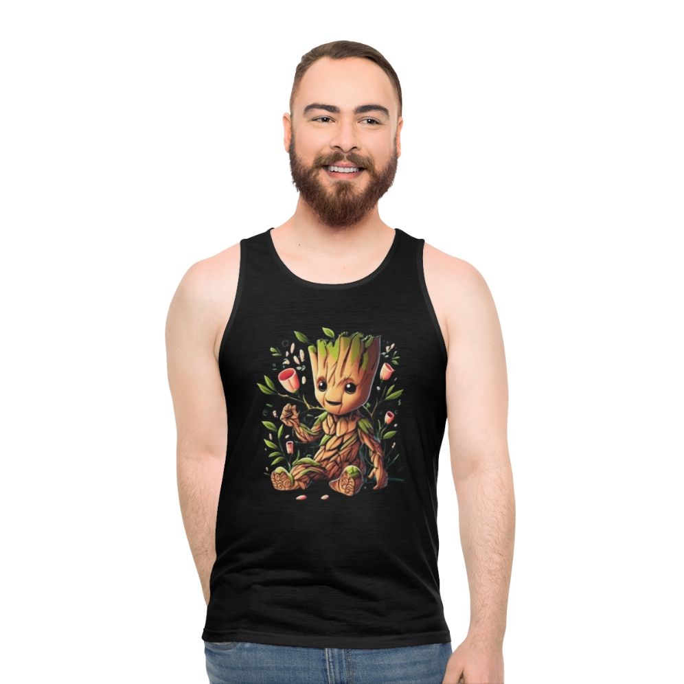 Baby Groot unisex tank top in retro 80s style