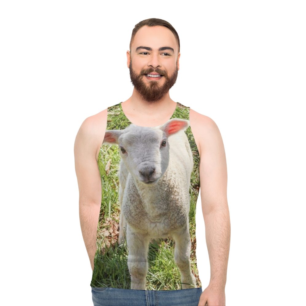 Cute baby lamb wearing a unisex tank top