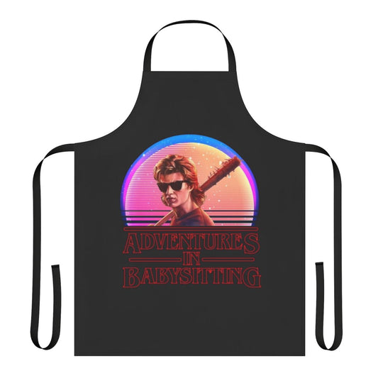 Babysitting humor apron with Stranger Things-inspired design