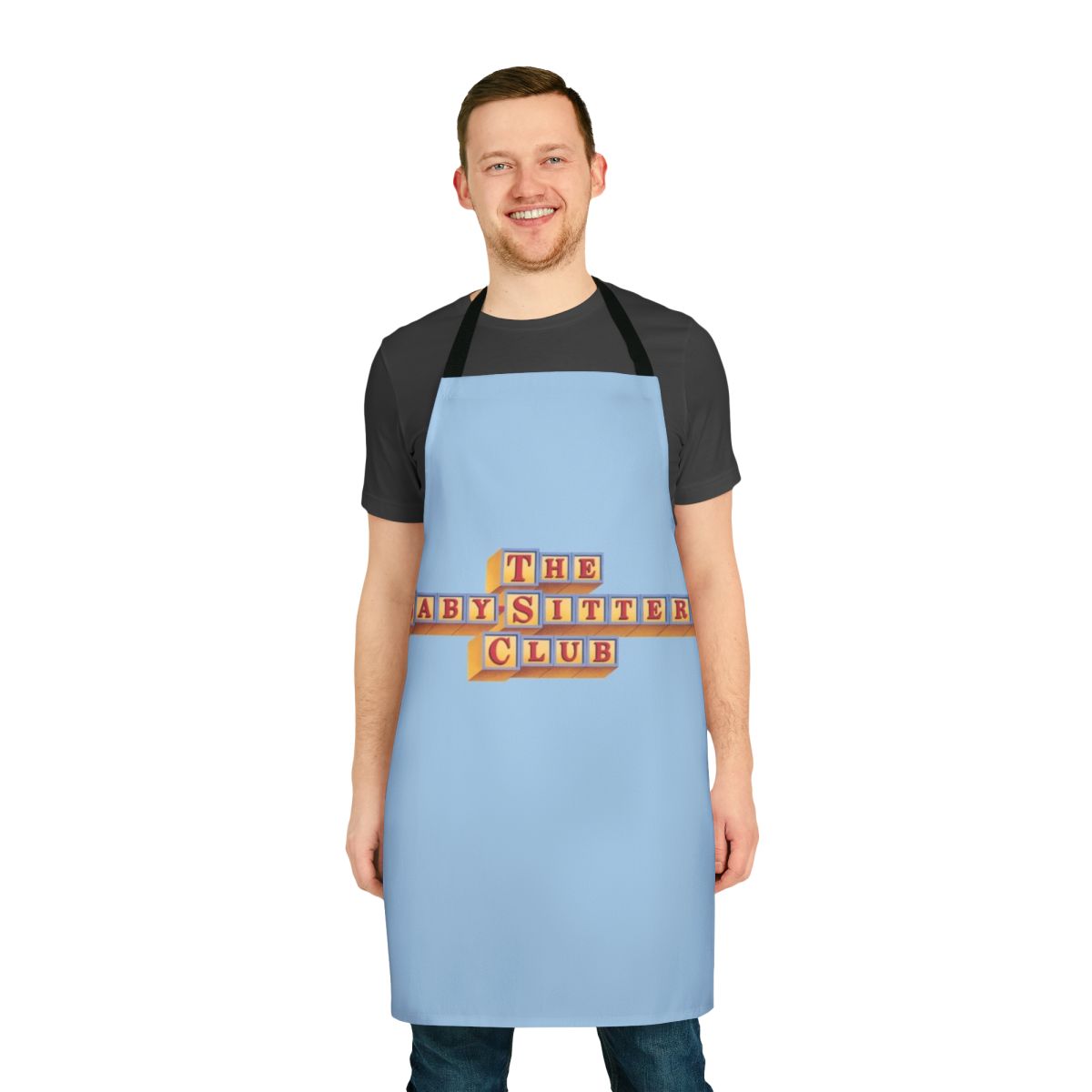 Babysitting-themed apron featuring characters from The Baby-Sitters Club