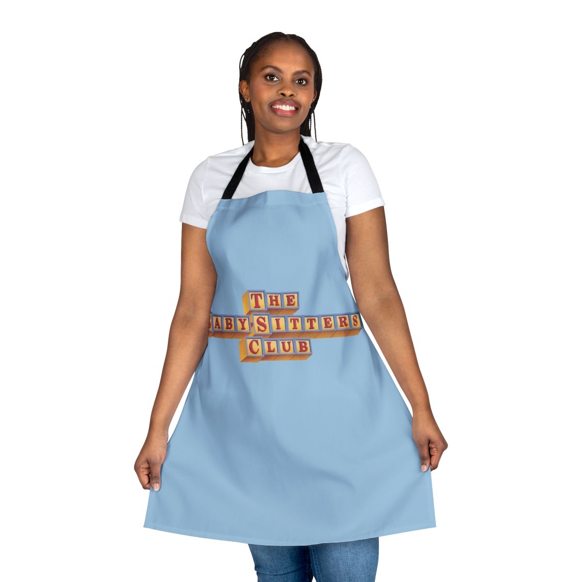 Babysitting-themed apron featuring characters from The Baby-Sitters Club