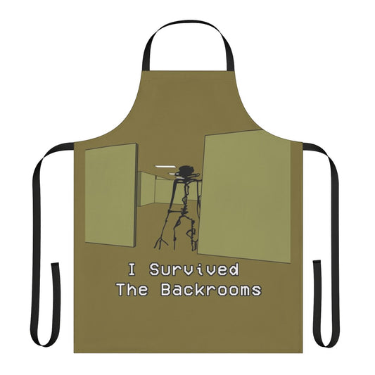 A yellow apron with a creepy, liminal backrooms design - the perfect gift for backrooms fans and horror enthusiasts.