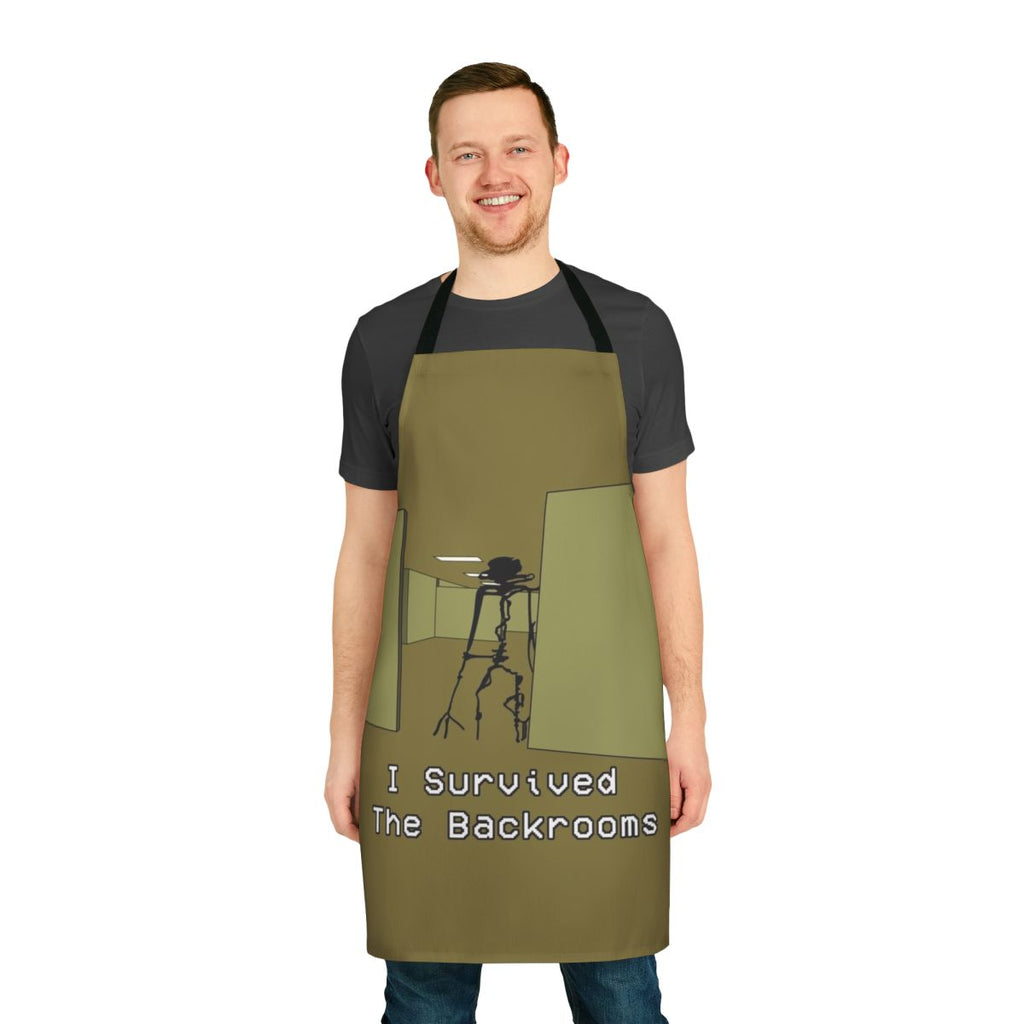 A yellow apron with a creepy, liminal backrooms design - the perfect gift for backrooms fans and horror enthusiasts.