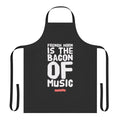 A funny apron featuring the text "French Horn is the Bacon of Music" on a black background.