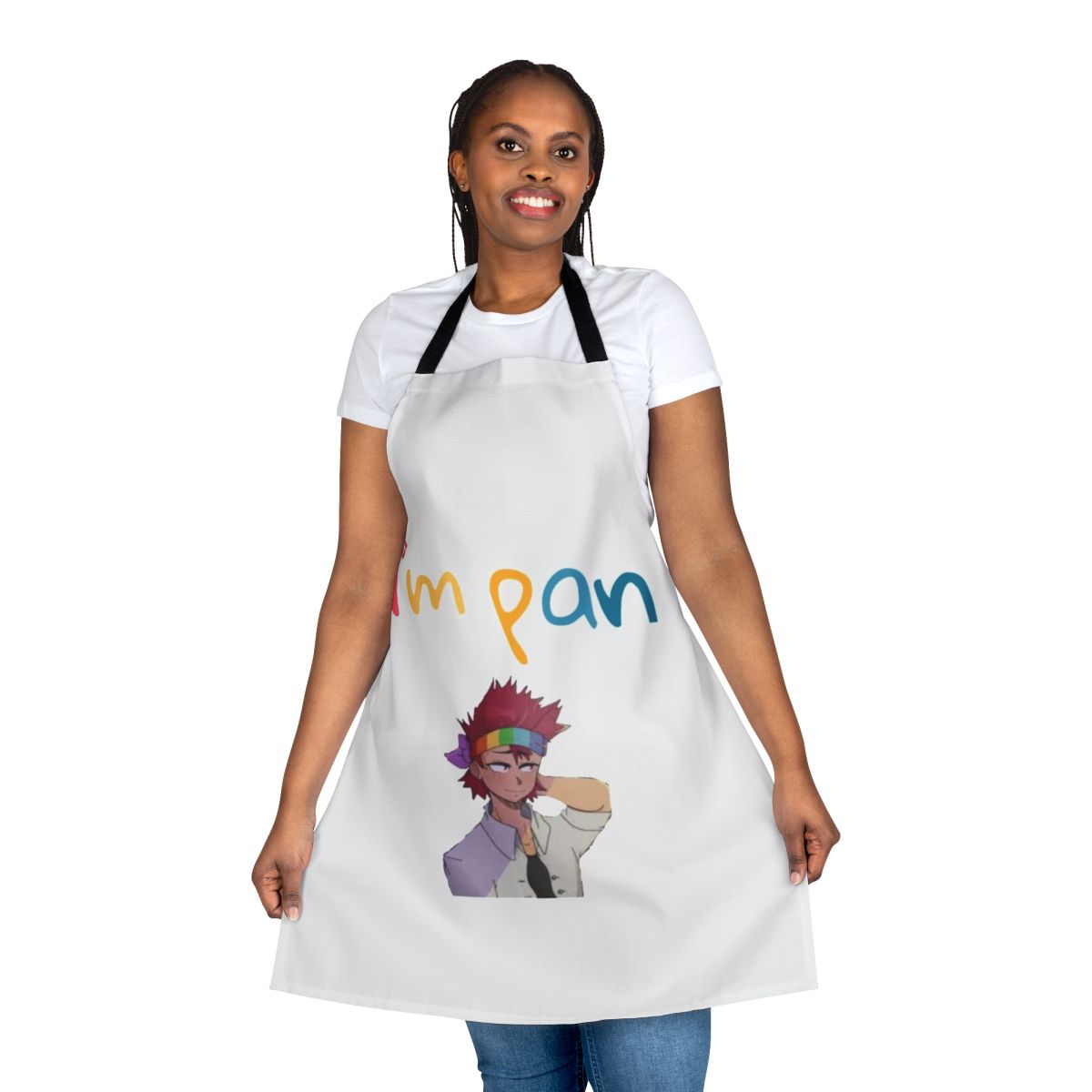 Person wearing a black and white baking apron