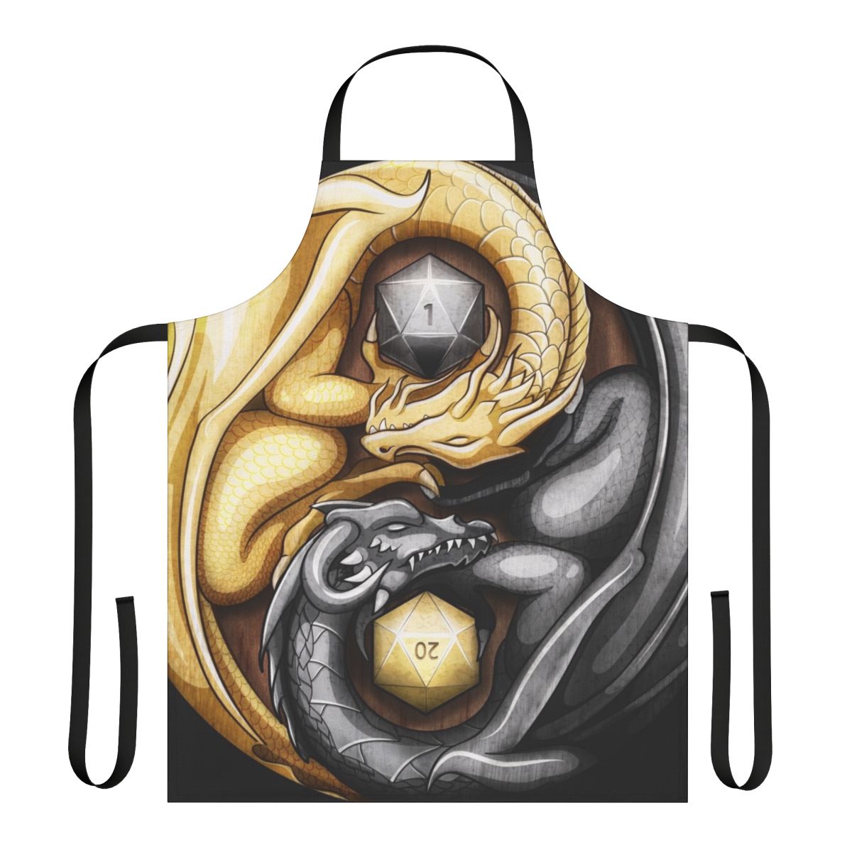 A high-quality apron featuring a balanced yin-yang dragon design, perfect for tabletop roleplaying games.