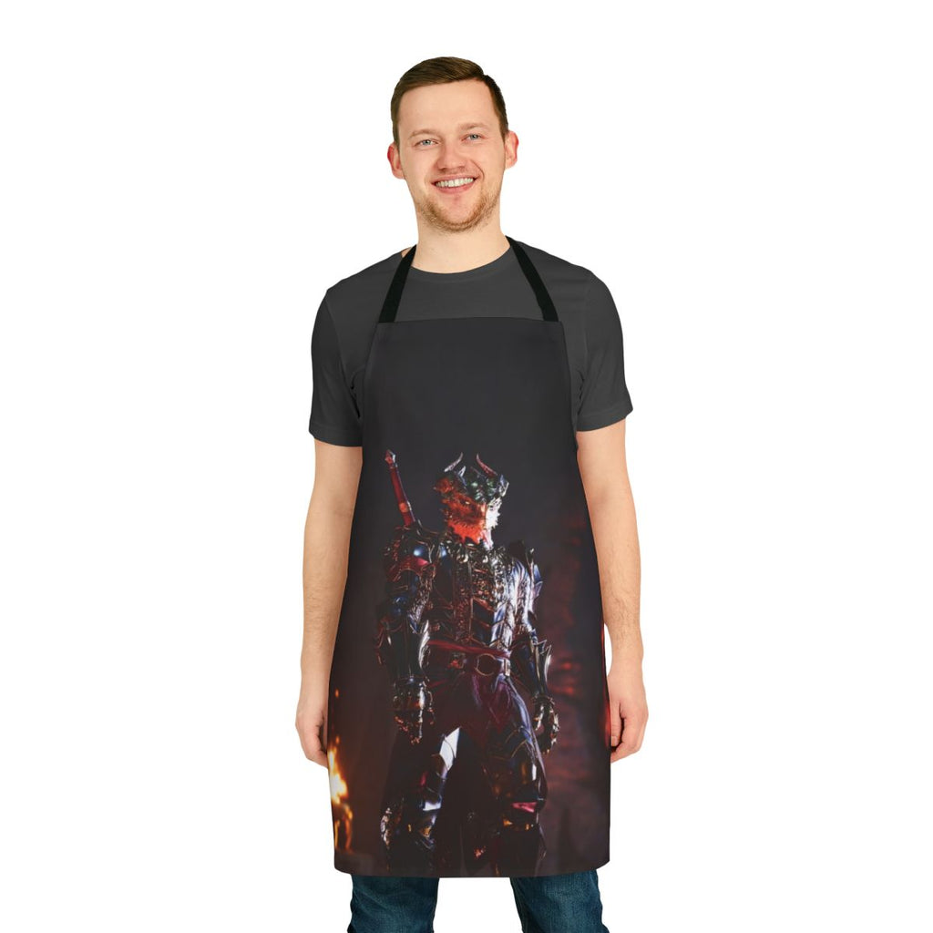 Baldurs Gate inspired fantasy apron featuring a high elf vampire character.