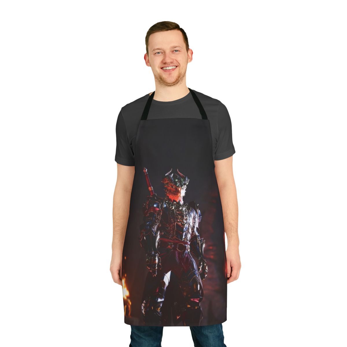 Baldurs Gate inspired fantasy apron featuring a high elf vampire character.