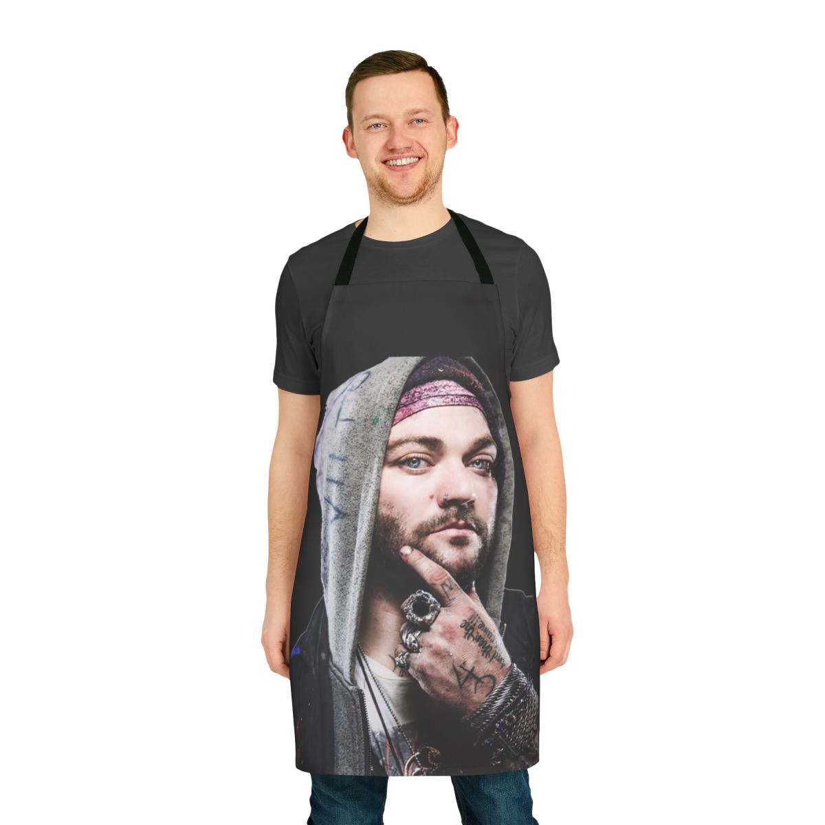 Bam Margera-inspired skater apron with humorous design