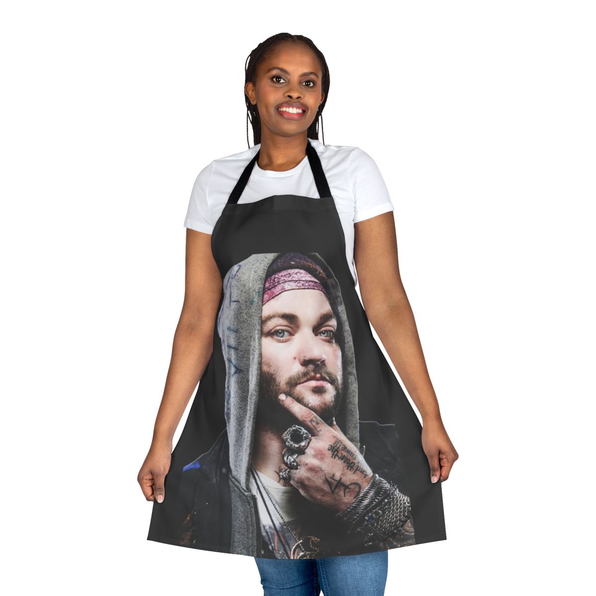 Bam Margera-inspired skater apron with humorous design