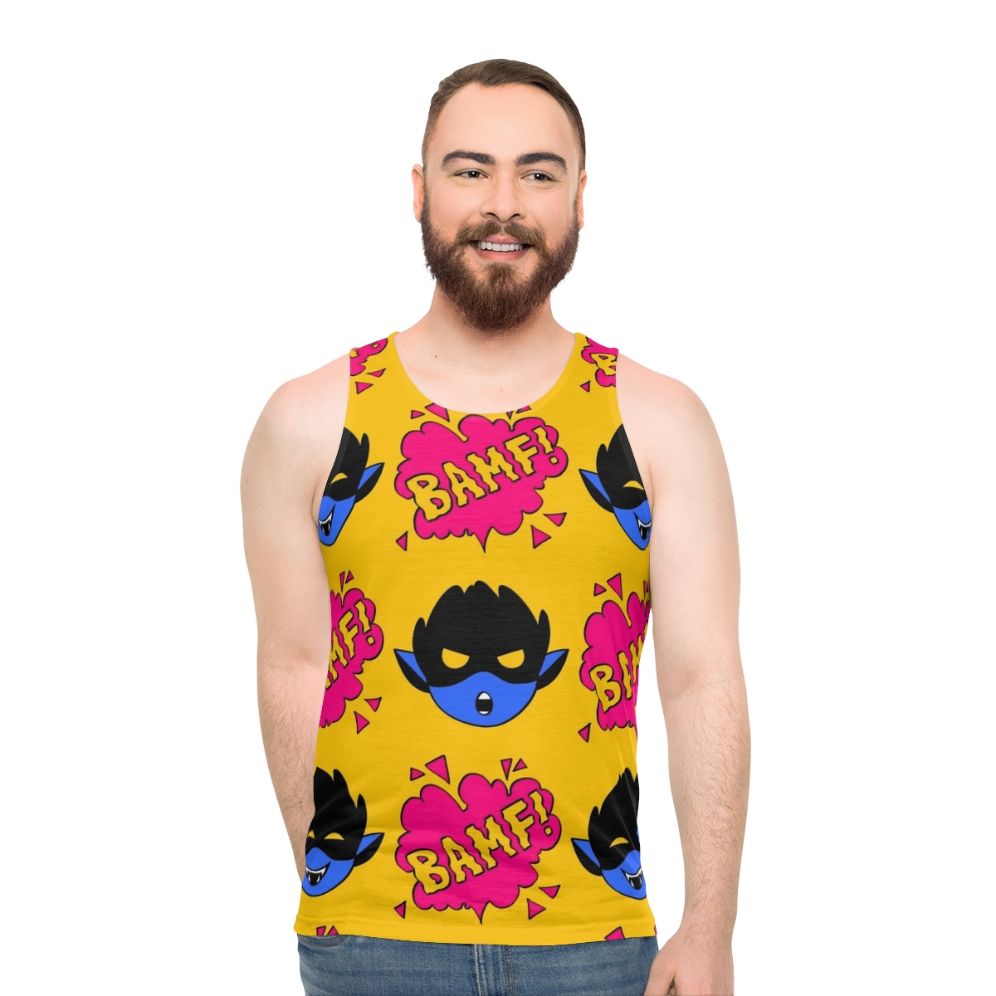 Unisex tank top featuring the Bamfs pattern inspired by the X-Men character Kurt Wagner