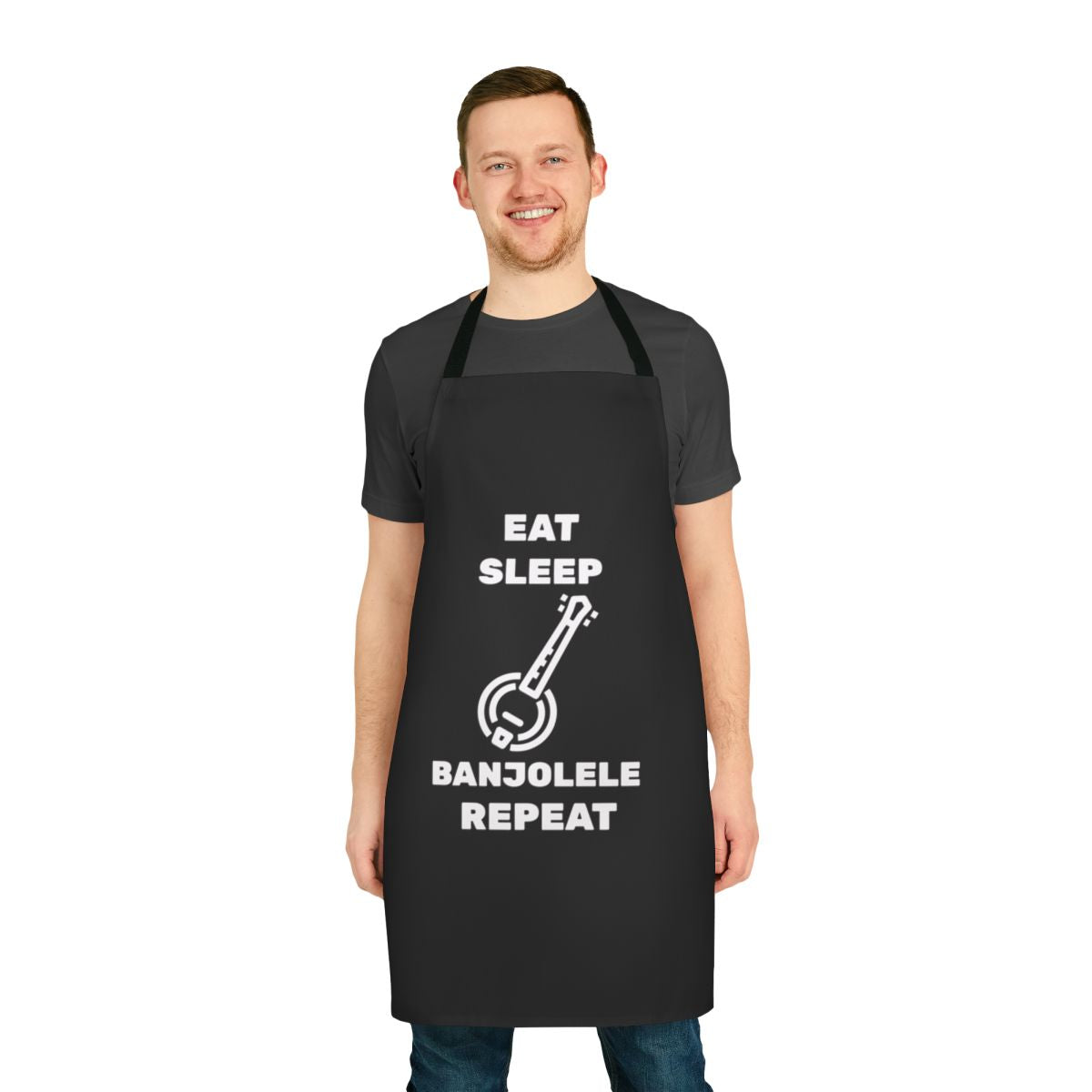Banjolele lover's apron with "Eat Sleep Banjolele Repeat" design