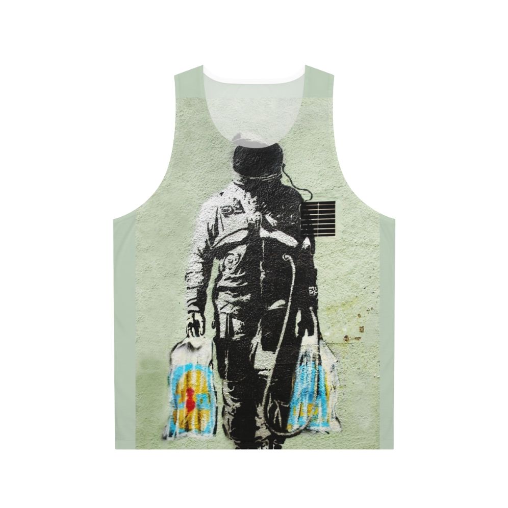 Banksy inspired astronaut with shopping bags unisex tank top