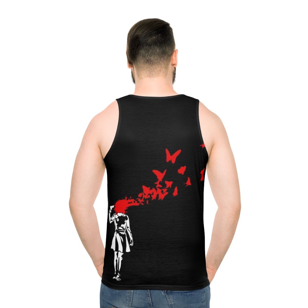 Banksy-inspired butterfly unisex tank top